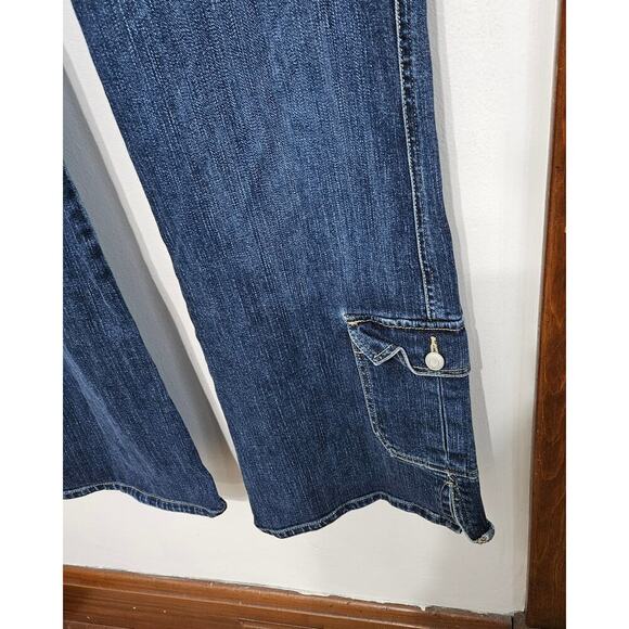 VNTG Y2K 2004 Old Navy Blue Jeans Ultra Low Waist Bootcut Denim Cargo Sz 16 XL - Picture 4 of 8